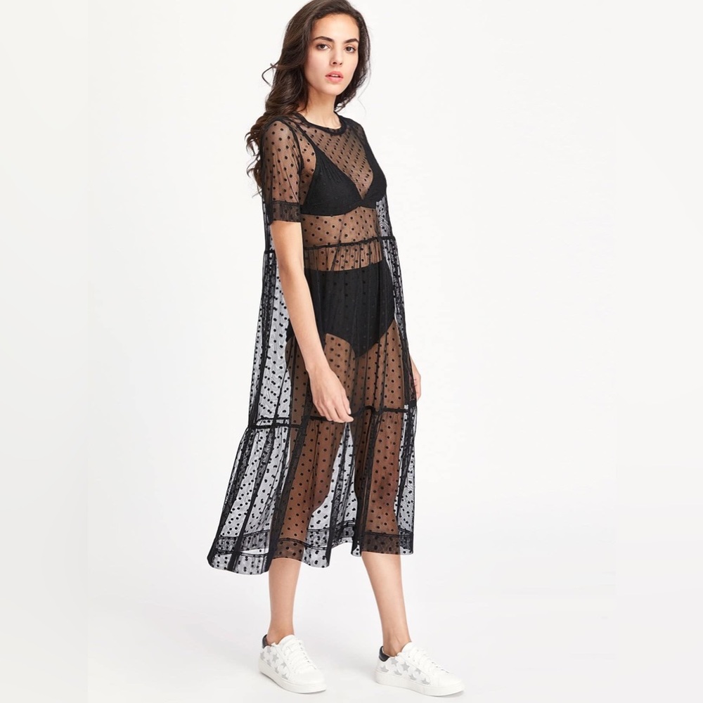Mesh polka dot dress beach cover up
